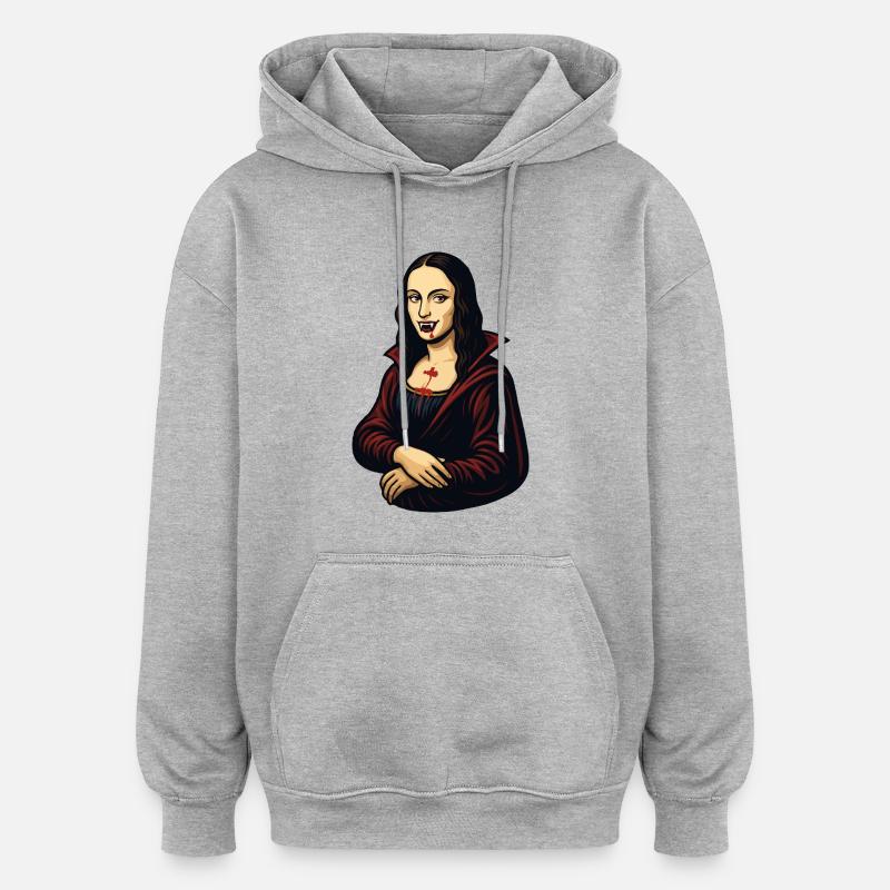 Mona Lisa vampire dessin animé - Sweat à capuche oversize unisexe - gris chiné