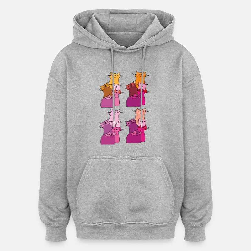 Les chats rencontrent le motif - Sweat à capuche oversize unisexe - gris chiné