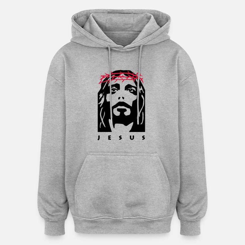 jesus - Sweat à capuche oversize unisexe - gris chiné