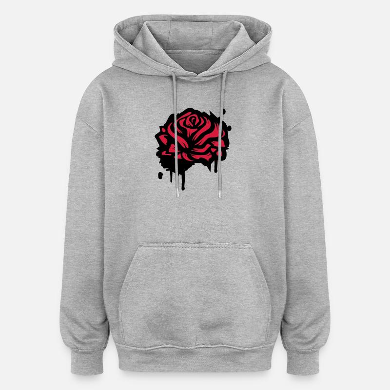 Une rose comme un graffiti - Sweat à capuche oversize unisexe - gris chiné