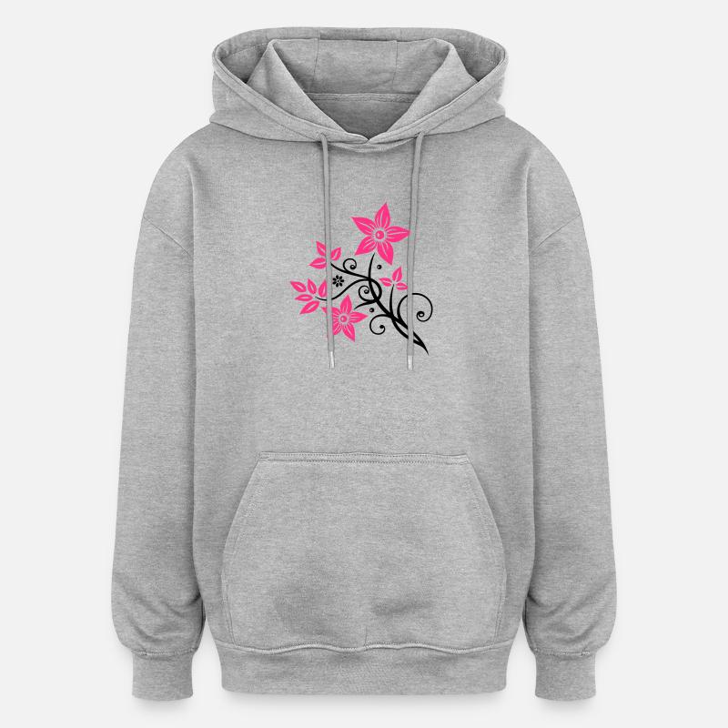 Blumen mit Blättern, Sommer, floral - Oversized Unisex Hoodie - Grau meliert