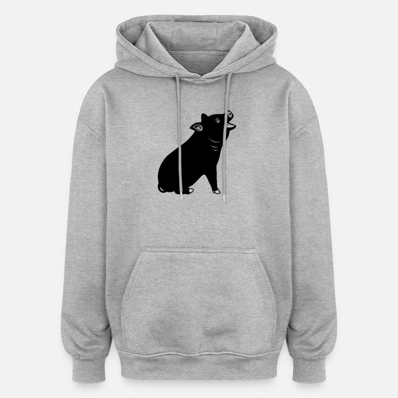 Logo de cochon joyeux Image d’ombre - Sweat à capuche oversize unisexe - gris chiné