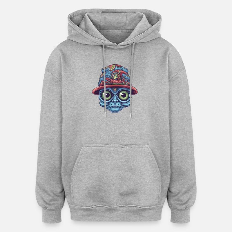 Psychedelischer Alien - Oversized Unisex Hoodie - Grau meliert