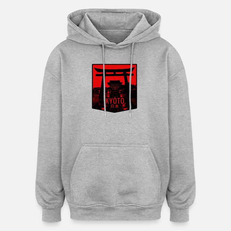 Torii de Kyoto en pourpre - Sweat à capuche oversize unisexe - gris chiné