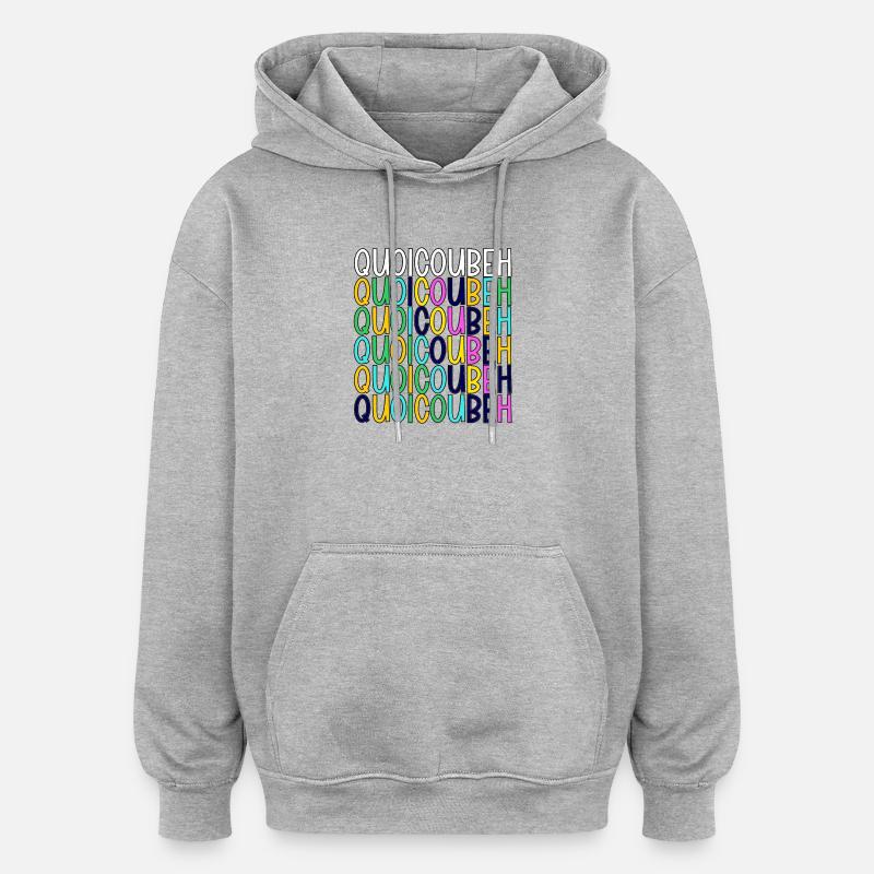 QuoiCouBeH Arc-en-Ciel en Grille - Sweat à capuche oversize unisexe - gris chiné