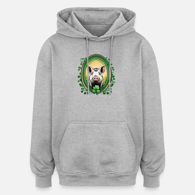 Cochon chanceux - Sweat à capuche oversize unisexe - gris chiné