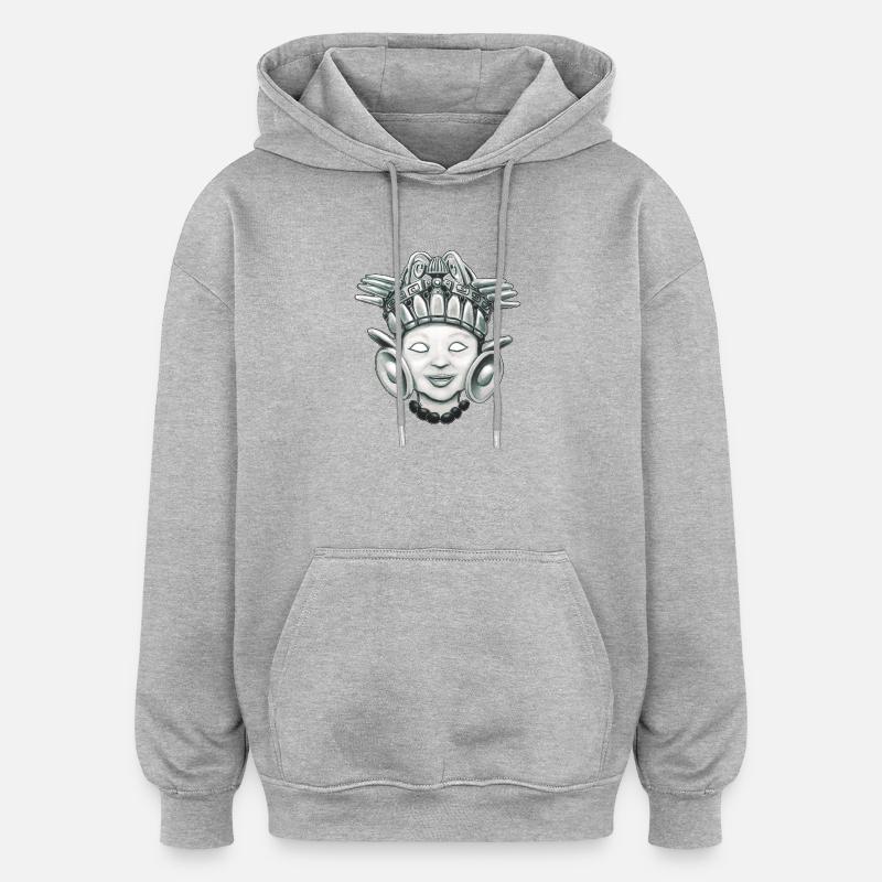Enfant dieu d'inspiration aztèque monochrome - Sweat à capuche oversize unisexe - gris chiné