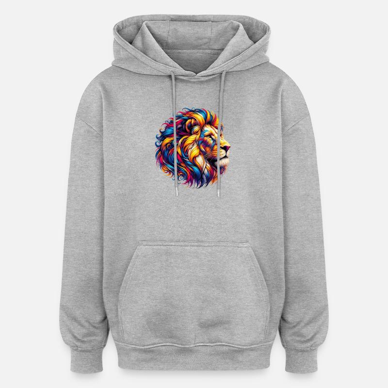 Lion - Sweat à capuche oversize unisexe - gris chiné