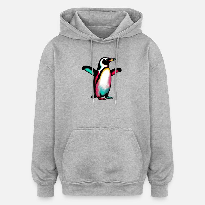 Pingouin - Sweat à capuche oversize unisexe - gris chiné