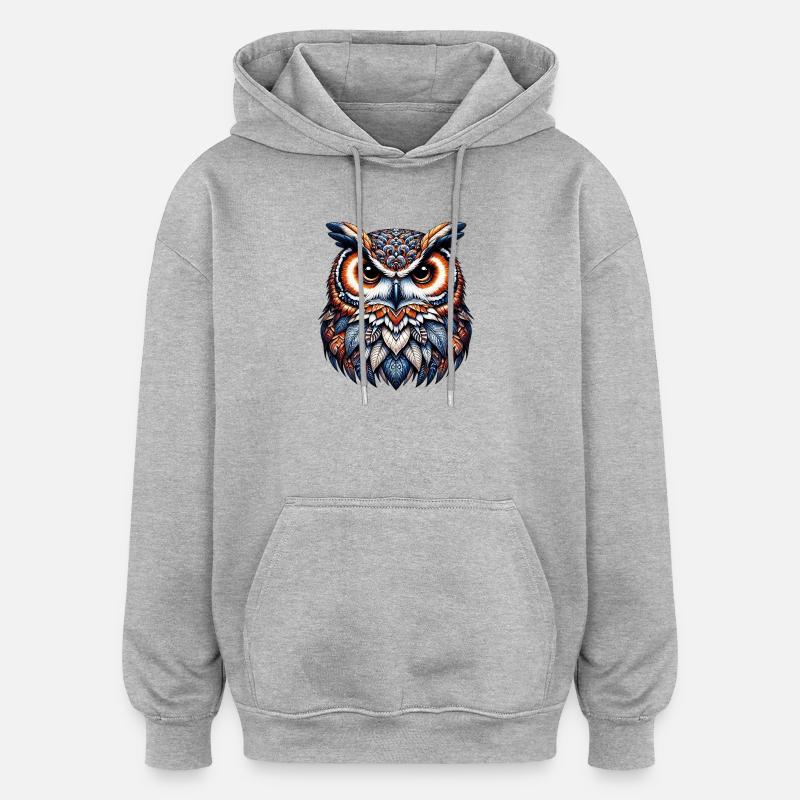 Eule - Oversized Unisex Hoodie - Grau meliert