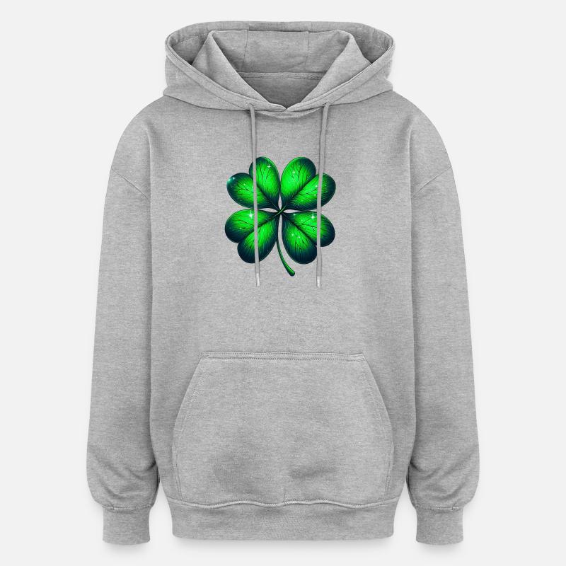 Trèfle à quatre feuilles - Sweat à capuche oversize unisexe - gris chiné