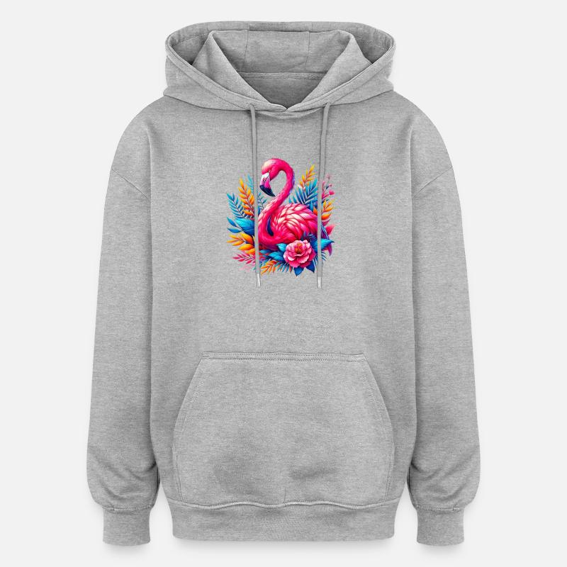 Flamant - Sweat à capuche oversize unisexe - gris chiné