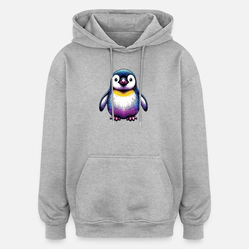 Pingouin - Sweat à capuche oversize unisexe - gris chiné