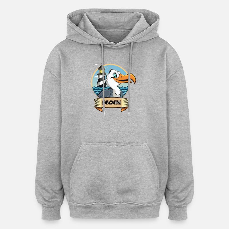 Moin -Möve avec phare - Sweat à capuche oversize unisexe - gris chiné