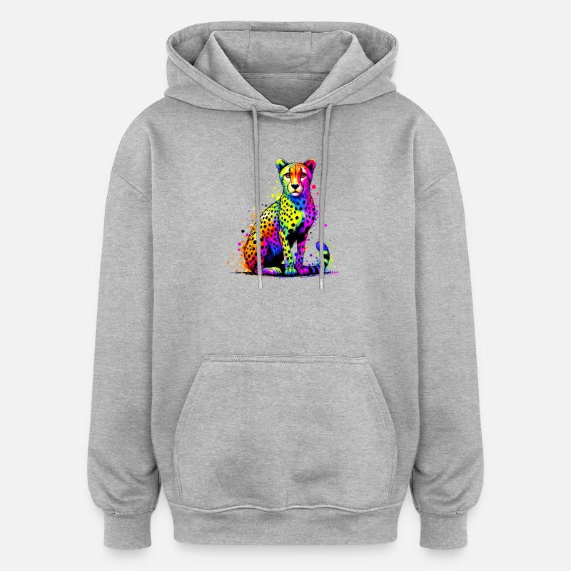 Guépard - Sweat à capuche oversize unisexe - gris chiné