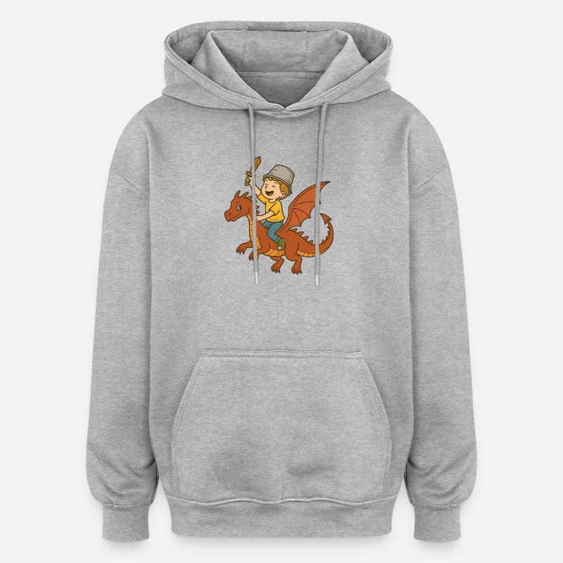 Junge Drachenritter mit Schwert - Oversized Unisex Hoodie - Grau meliert