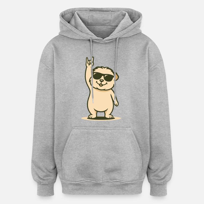 Cochon d’Inde Rock’n’Roll - Sweat à capuche oversize unisexe - gris chiné