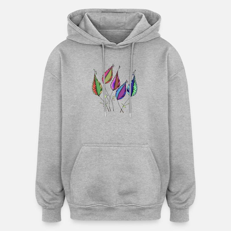 feuilles - Sweat à capuche oversize unisexe - gris chiné