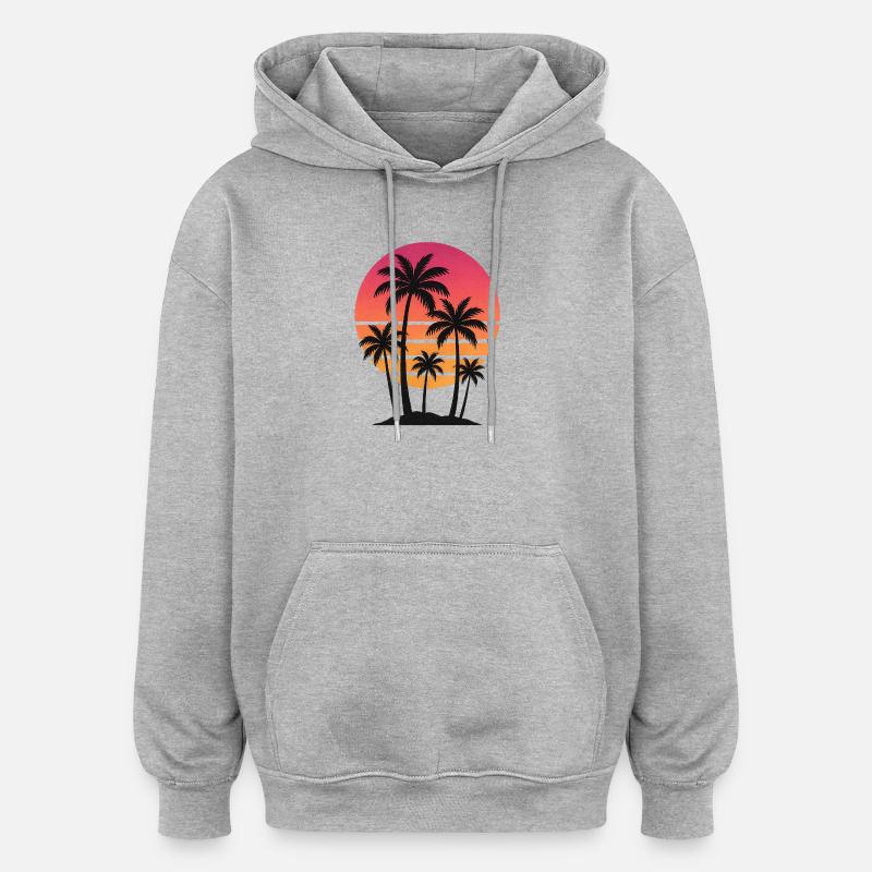 Coucher de soleil palmier - Sweat à capuche oversize unisexe - gris chiné