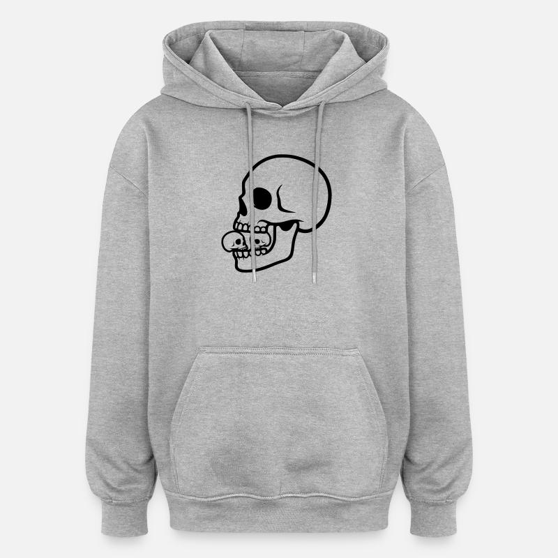 Crâne macabre | Conception d’horreur - Sweat à capuche oversize unisexe - gris chiné