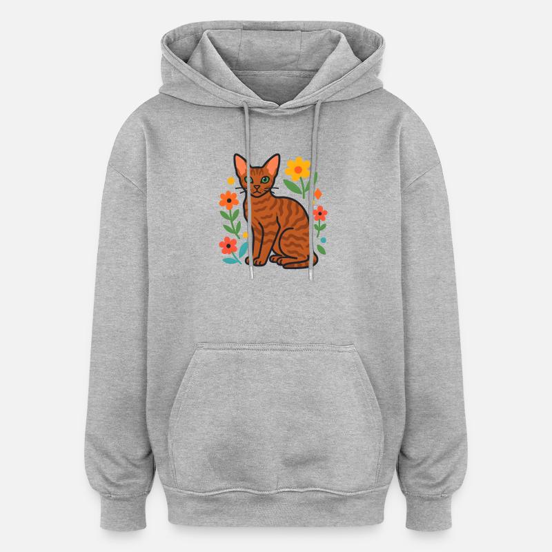 Devon Rex' Katze in der Blumenparade - Oversized Unisex Hoodie - Grau meliert
