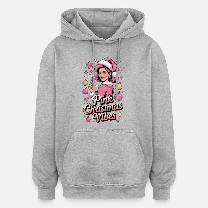 Chemise rose Noël Vibes Mère Noël - Sweat à capuche oversize unisexe - gris chiné