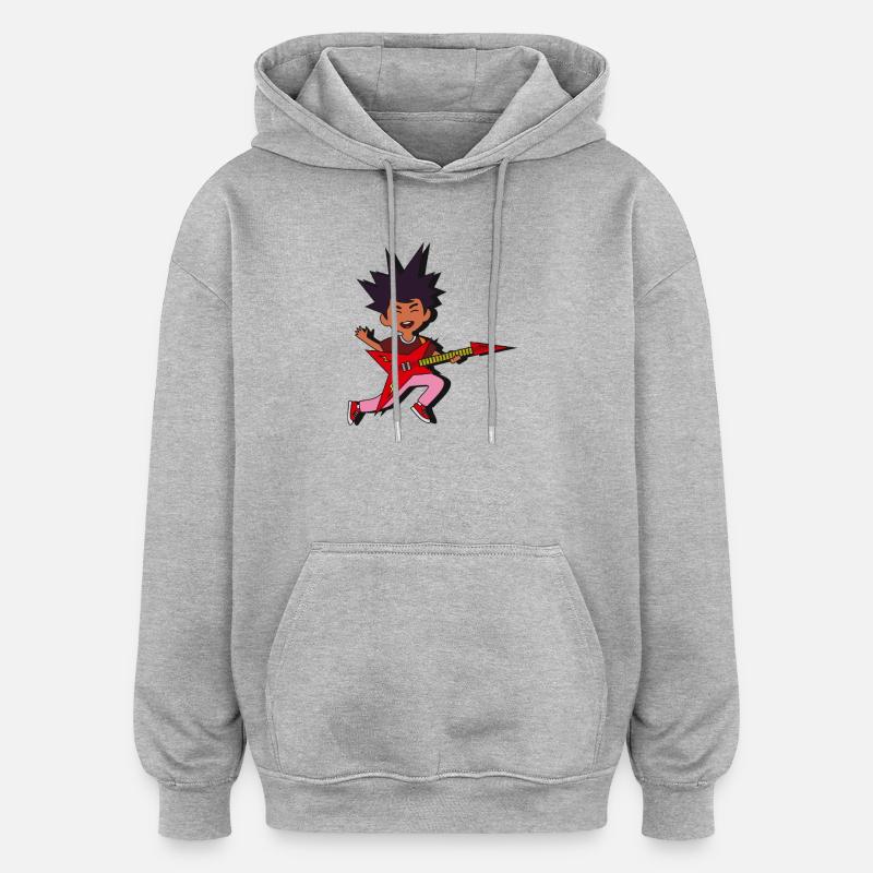 Explosion de guitare rocker pointue - Sweat à capuche oversize unisexe - gris chiné