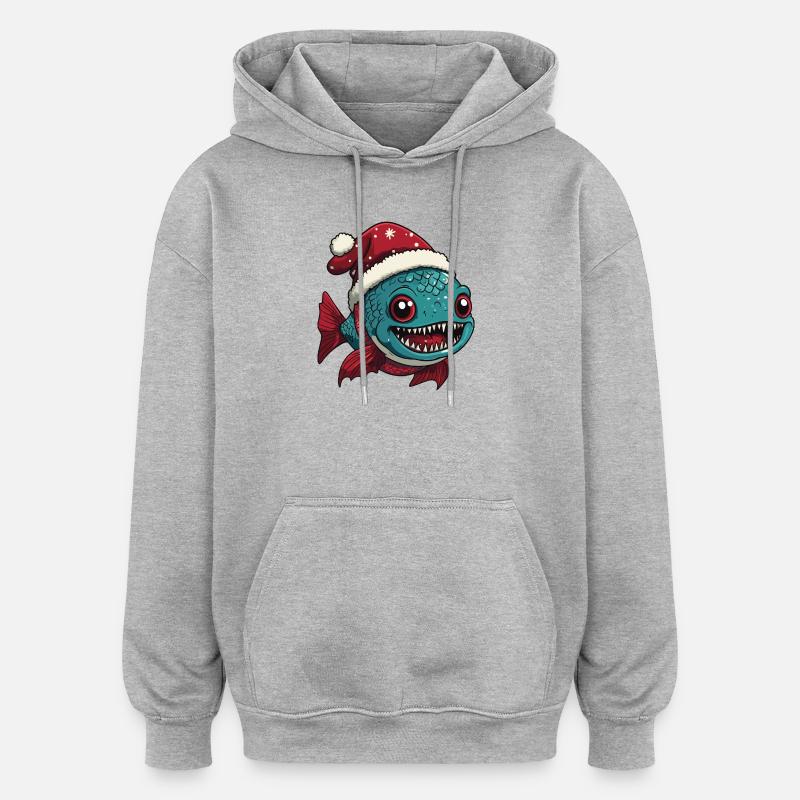 Noël de poisson piranha - Sweat à capuche oversize unisexe - gris chiné