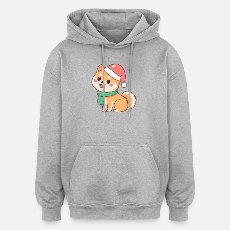 Shiba Noël en bonnet et écharpe - Sweat à capuche oversize unisexe - gris chiné