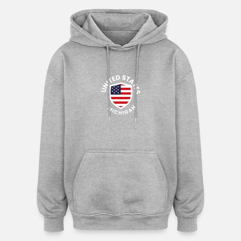 Bouclier du drapeau américain Michigan - Sweat à capuche oversize unisexe - gris chiné
