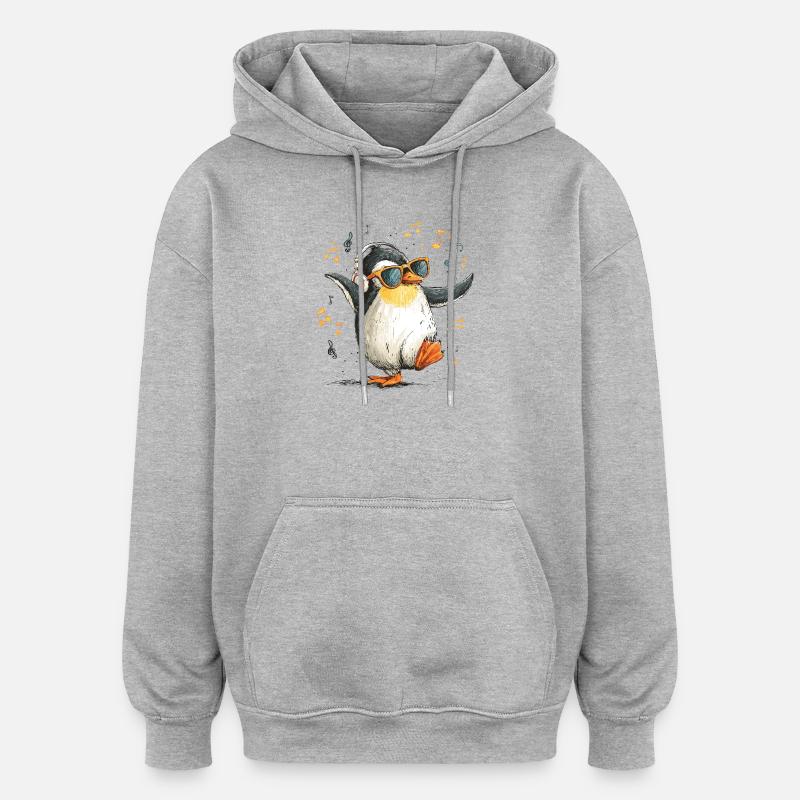 DJ Penguin avec casque - Sweat à capuche oversize unisexe - gris chiné