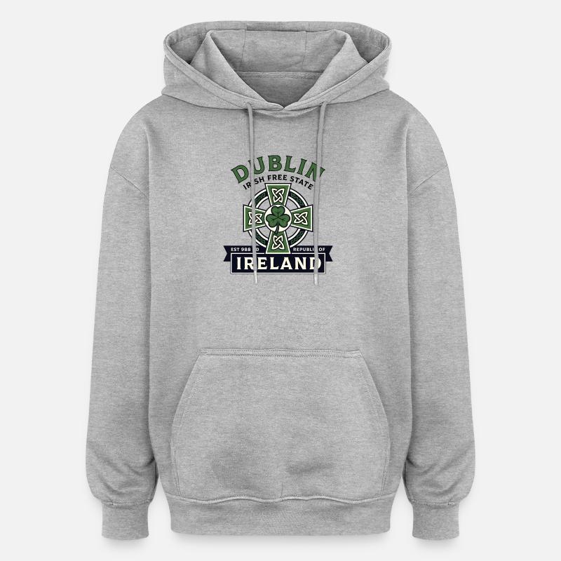 Croix Celtique de Dublin Irlande Trèfle - Sweat à capuche oversize unisexe - gris chiné