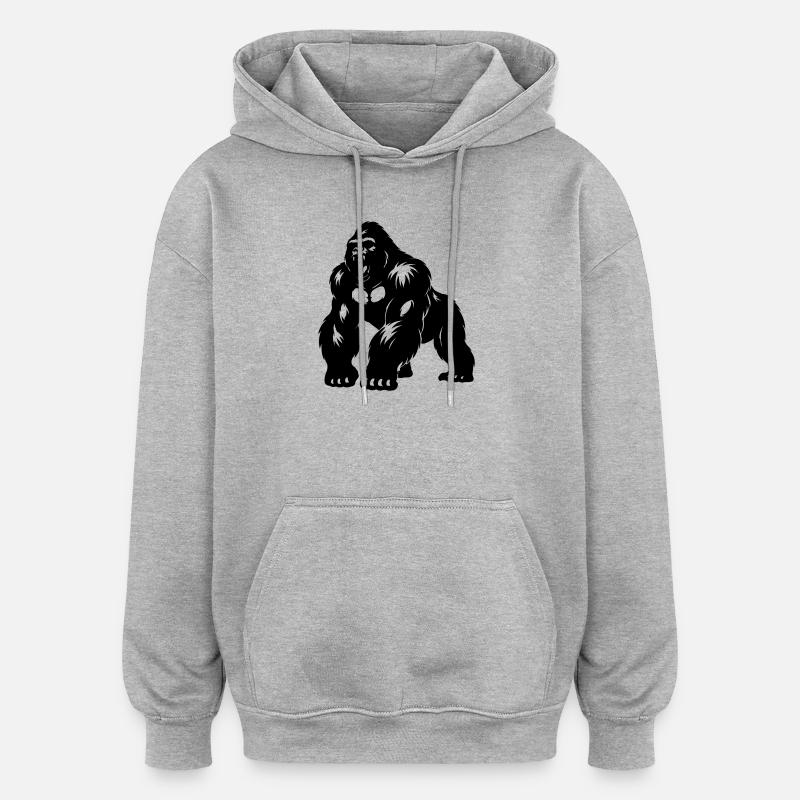 Silhouette Gorille dos argenté - Sweat à capuche oversize unisexe - gris chiné