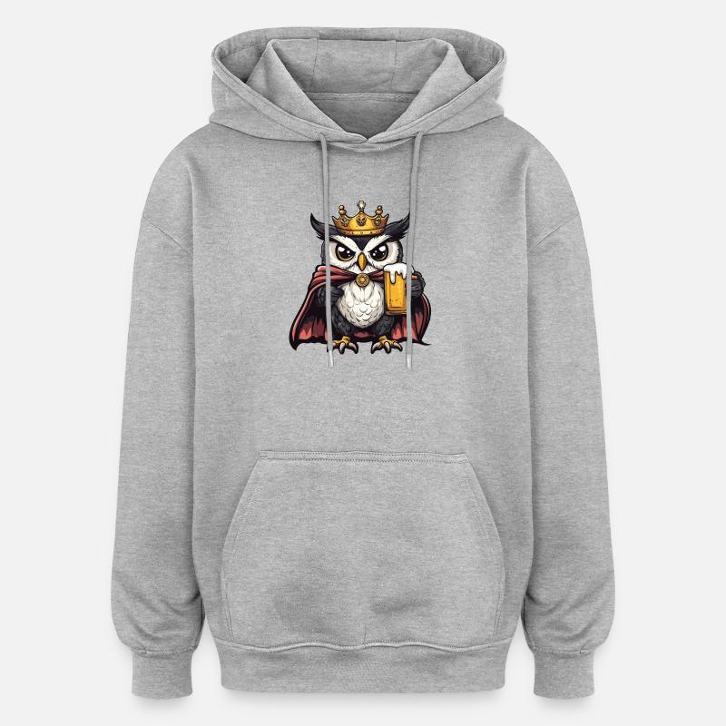 Eule Bier König - Oversized Unisex Hoodie - Grau meliert