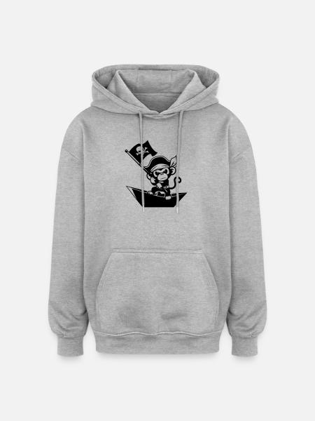 Pirat Affe im Papierboot - Oversized Unisex Hoodie - Grau meliert