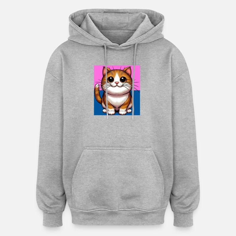 chat - Sweat à capuche oversize unisexe - gris chiné