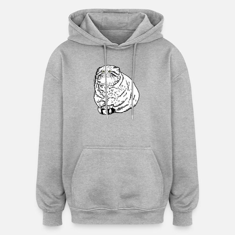 Gros chat - Sweat à capuche oversize unisexe - gris chiné