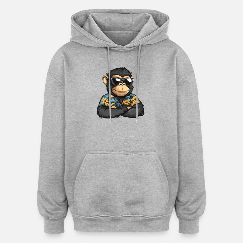 Vacances de bandes dessinées Singe - Sweat à capuche oversize unisexe - gris chiné