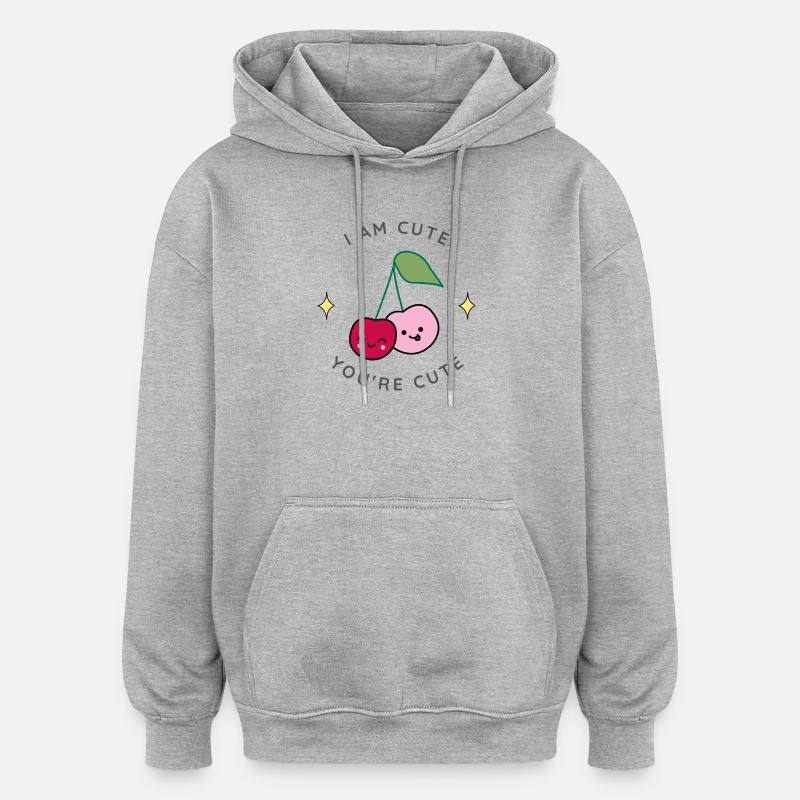 Duo Cerises Mignon - Sweat à capuche oversize unisexe - gris chiné