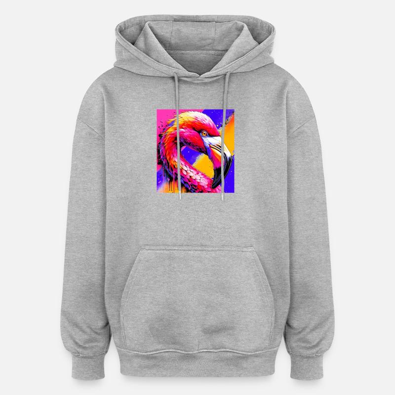 Flamant - Sweat à capuche oversize unisexe - gris chiné