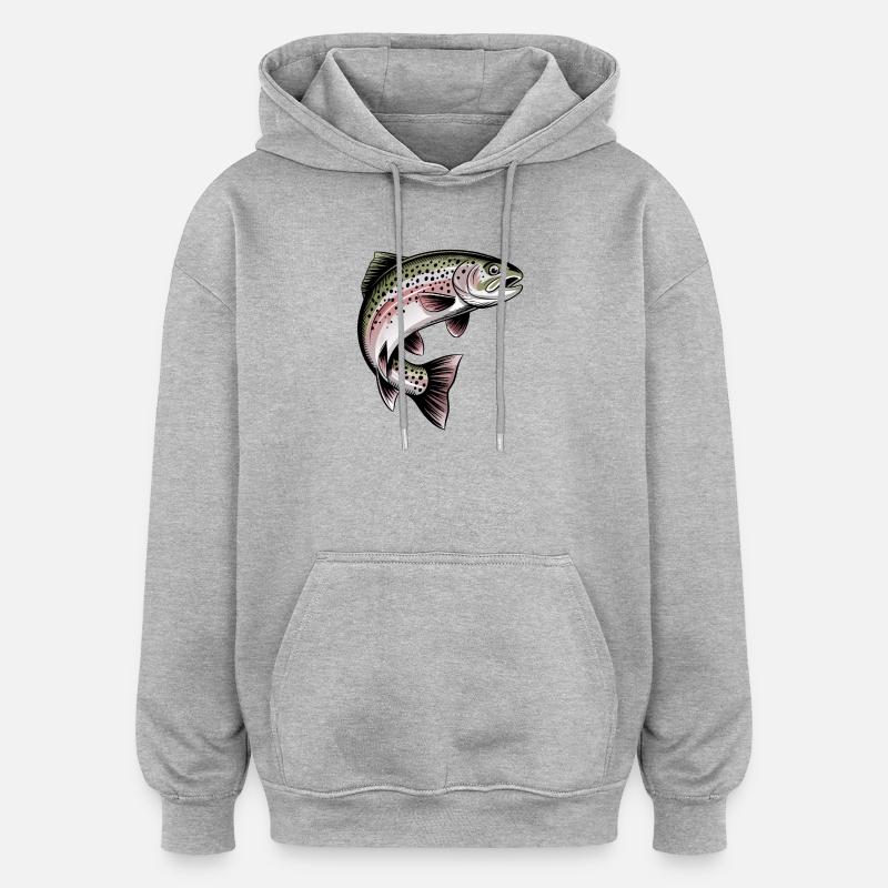 Pêche à la truite - Sweat à capuche oversize unisexe - gris chiné