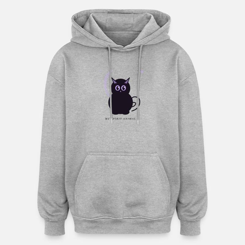 Moonlit Spirit Cat - Sweat à capuche oversize unisexe - gris chiné