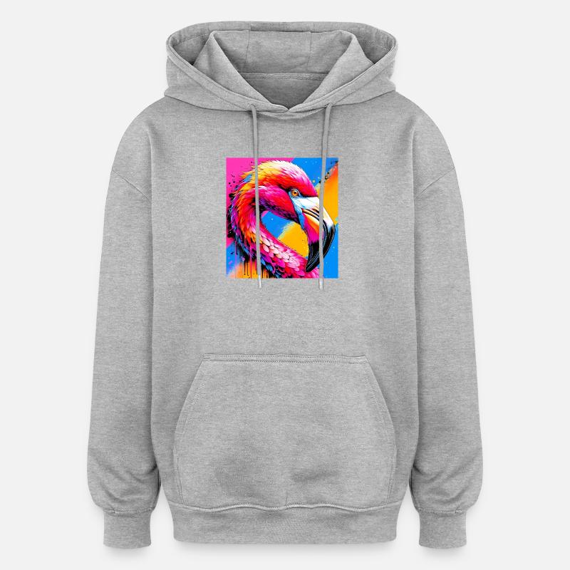 Flamant - Sweat à capuche oversize unisexe - gris chiné