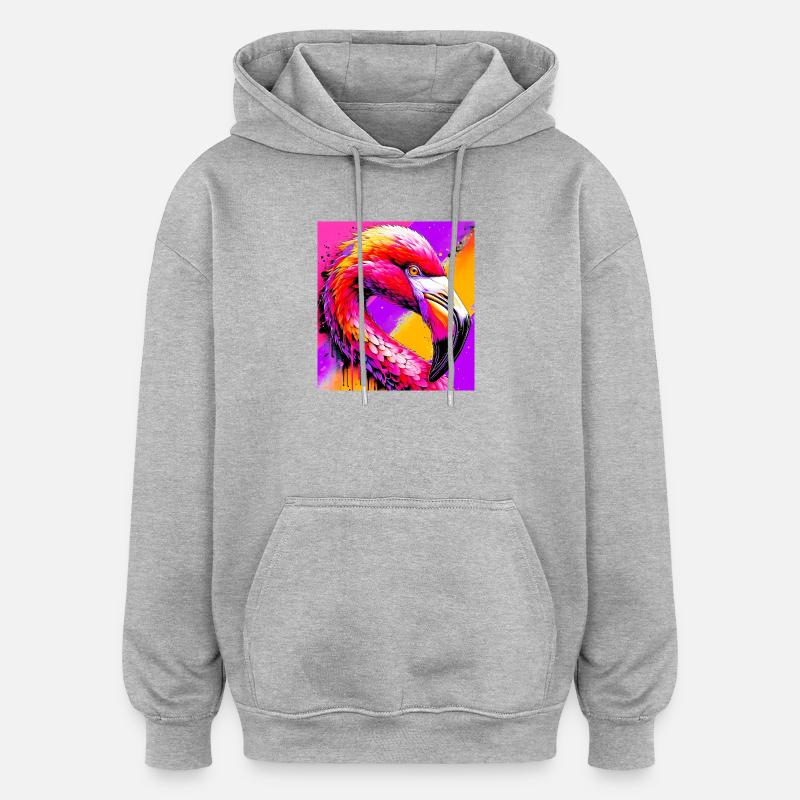 Flamant - Sweat à capuche oversize unisexe - gris chiné