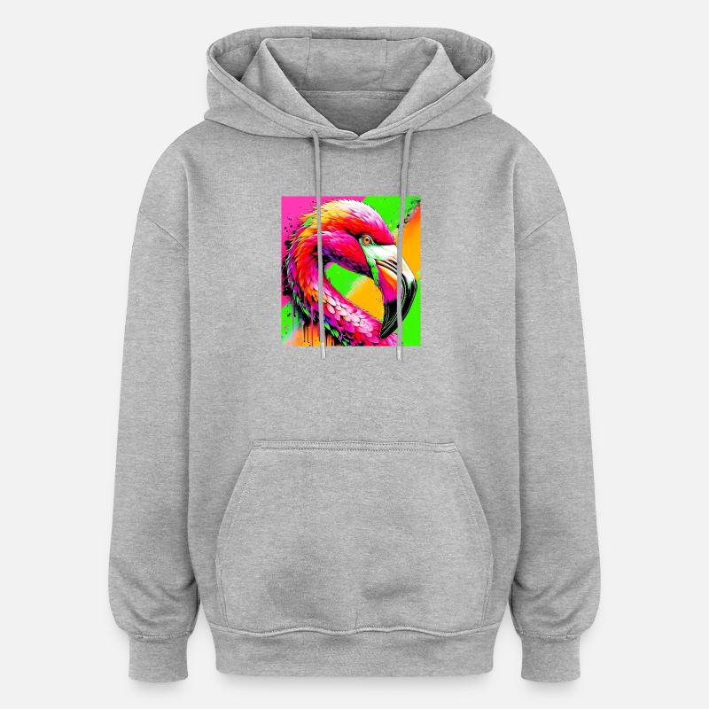 Flamant - Sweat à capuche oversize unisexe - gris chiné