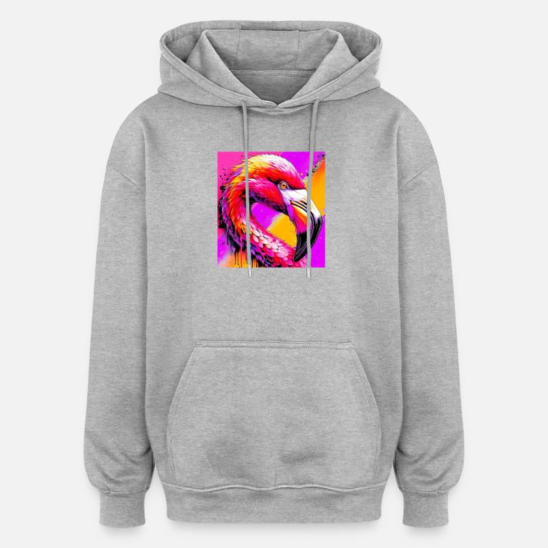 Flamant - Sweat à capuche oversize unisexe - gris chiné