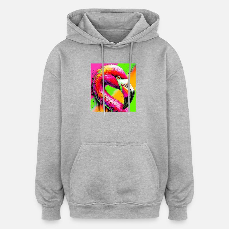 Flamant - Sweat à capuche oversize unisexe - gris chiné
