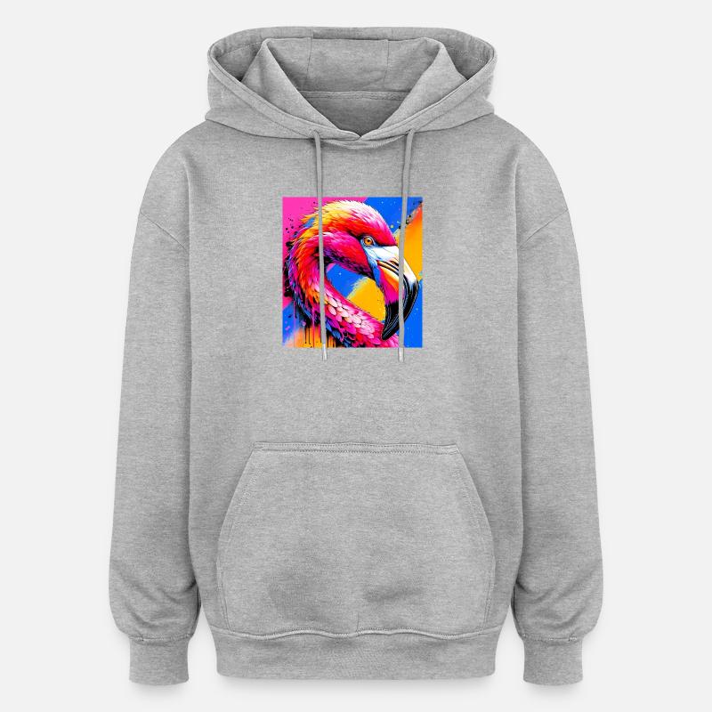 Flamant - Sweat à capuche oversize unisexe - gris chiné