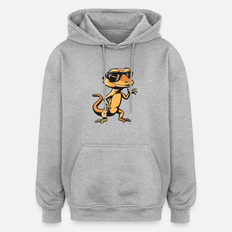 Lézard Bande dessinée cool - Sweat à capuche oversize unisexe - gris chiné