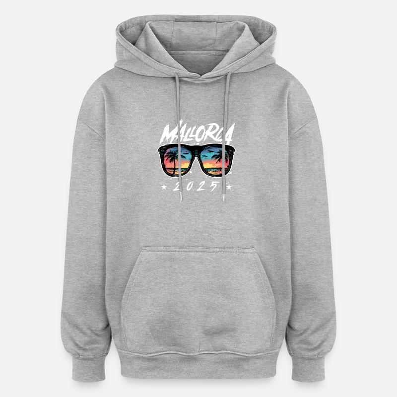 Majorque 2025 - Sweat à capuche oversize unisexe - gris chiné